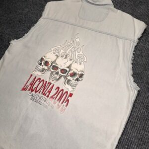 VTG Laconia 2005 Bike Week Shirt Sz 3XL Denim Sleeveless Motorcycle Skulls Biker